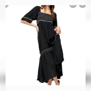 Free people   Black I'm the one maxi dress cotton  Embroidered  tassel dress